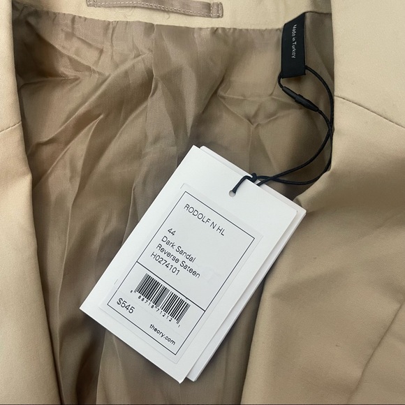 NWT Theory Men's $545 Rodolf N HL Blazer Dark Sandal Reverse Sateen Beige Tan 44 - Picture 5 of 6